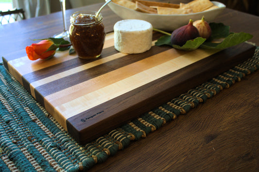 Walnut Maple and Cherry Cutting Board with cheese and fig jam.