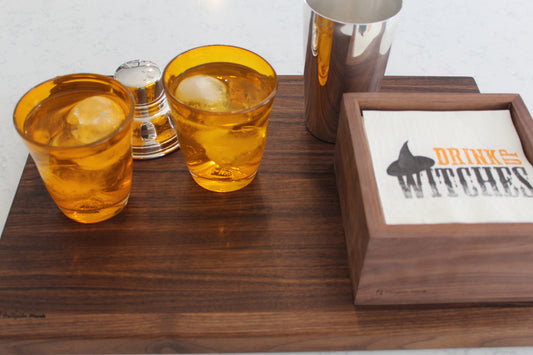 Walnut Cutting Board with drinks.